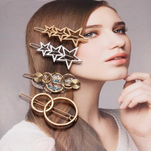 Fashion Geometric Mental Hairpins for Girls Triangle Moon Hair Pin Lip Round Star Hair Clip for Women Barrettes Hair Accessories