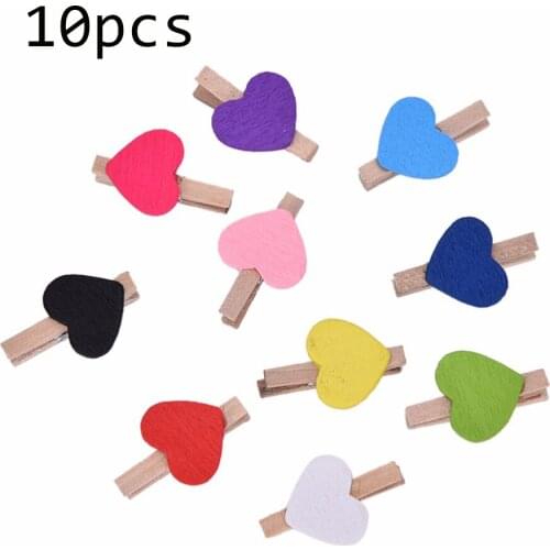 10 Pcs/lot Cute Multicolor Love Heart Spring Wood Clip Photo Clips For Clothespin Craft Clips Party Decoration Clip Hemp Rope