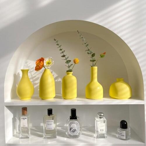 Yellow Ceramic Vase Nordic Style Dry Flower Vase Bedroom Living Room Flower Tabletop Vases Jarrones Room Decoration ваза