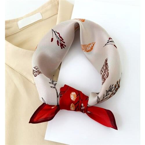 2021 Floral Silk Scarf for Women Elegant Floral Square Hairband Neckerchief Fashion Lady Bandana Foulard Small Neck Scarves New
