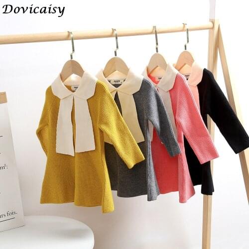 Winter girls dress Baby Girls Knitted Princess Dresses Pure Color Children Clothes Toddlers Kids Pullovers Sweaters Dress