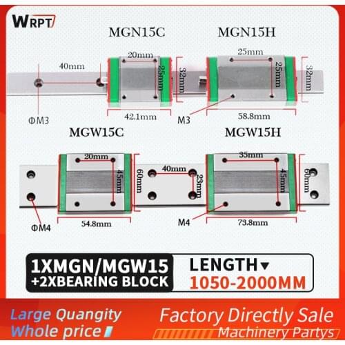 1 15mm linear guide L1000 1100 1150 1200 1250 1300 1400 1500 1600 1700 1800 1900 2000mm+2 MGN15C MGN15H MGW15C MGW15H bracket