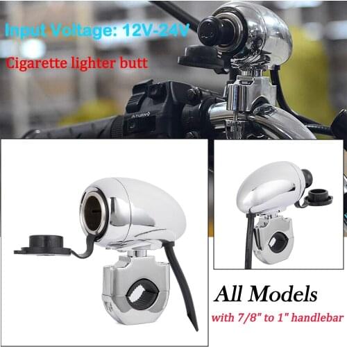 1" 7/8" 12 V-24V Metal Handlebar Chrome Waterproof Charger Cigarette GPS Lighter for Motorcycle ATV Dirt Bike Harley Dyn for BMW