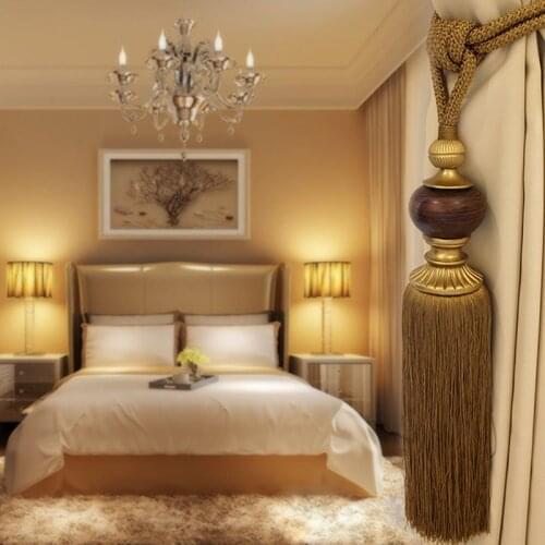 1 pair curtain tieback modern Simple Woody ball tassle accessories rope tie buckle hanging tie tape back M577