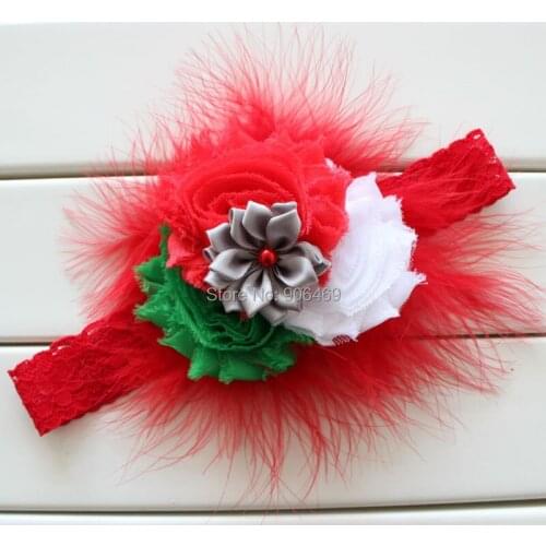 Christmas Gift Christmas flower headband feather shabby rose flower hairband headwear for gril kids accessories 1pcs