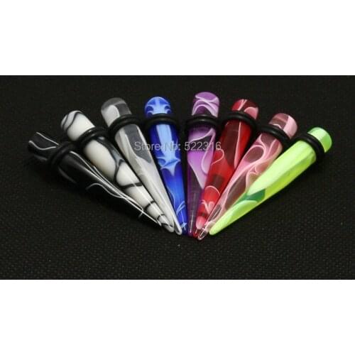 120pcs mix size acrylic marble straight ear taper kits Ear Plug wholesale Gauges stretcher expander 2-8mm body Piercing Jewelry