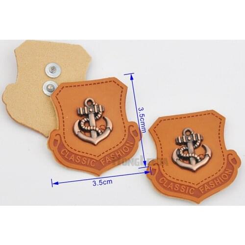 40pcs 3.5cm PU leather badges Patches for clothing with copper brush metal plates for jeans jacket PLB-024