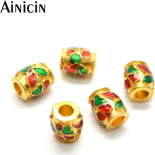 50pcs Gold Color Red Flower Enamel 4mm Diameter Big Holder Spacer Beads 8x10mm Diy Jewelry Making Findings