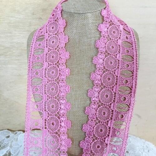8.5cm width DIY Embroidered Lace Trim Fabric In Rose For Sewing Wedding Decoration DIY Handmade Lace Curtain Decoration