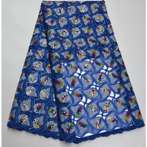African Royal blue Organza Sequins Lace Fabric High Quaity Nigerian Lace Fabric 2020 French Tulle Lace Fabric For Party Dress E4