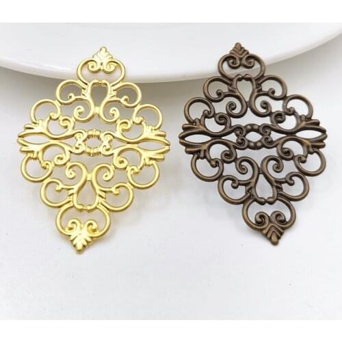 SIXTY TOWFISH 20 Pieces DIY Jewelry Accessories 42*30mm Brass Filigree Flowers Slice Charms base Setting Jewelry DIY Components