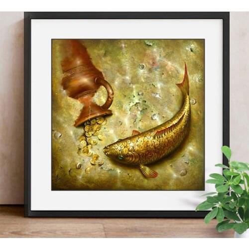 Diamond Embroidery Gold Fish Needlework Diy Diamond Painting Cross Stitch Mosaic Painting Home Decoration