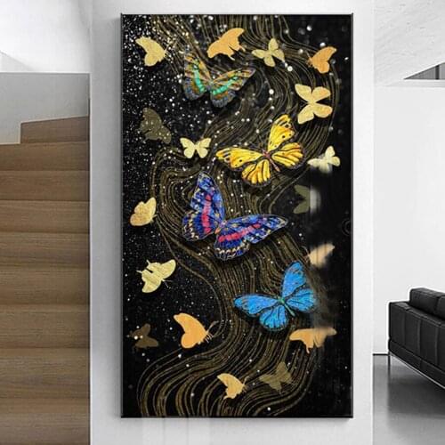 Diy Diamond Painting Modern Minimalist Blue Gold Butterfly Cross Stitch Diamond Embroidery Picture Of Rhinestones A1245