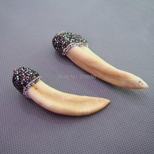 MU150907840 Big Brown Stripped Horn Pendant with Pave Gunmetal and Clear Rhinestone