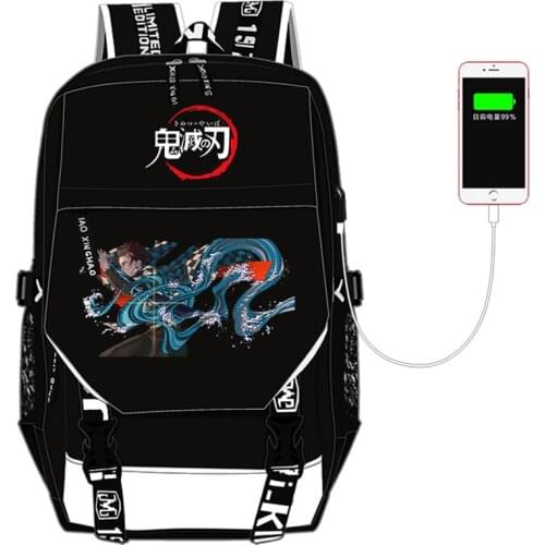 Demon Slayer: Kimetsu no Yaiba Women Backpack Anime Rucksack Canvas School Bags USB Charging Laptop Backpack Travel Bagpack