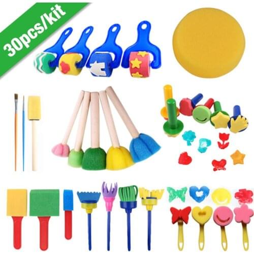 Kids Early Learning Sponge Painting Kit Child Paint Set 30 Pieces Sponge Drawing Shapes Paint Brushes For Boys Girls