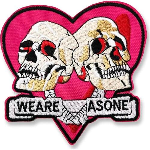 Skull Embroidery Patches Appliques for Clothing Iron on Patches for Clothes Rider Biker MC Weare Asone Pink Love Heart Double