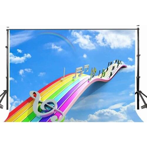 150x220cm Rainbow Waves Backdrop Music Notes Blue Sky Photography Background Studio Props