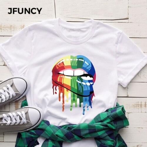 JFUNCY High Quality Print Summer Women Tshirt Harajuku Graphic Tee Plus Size 100% Cotton Women Tops Loose Shirt Female Clothing