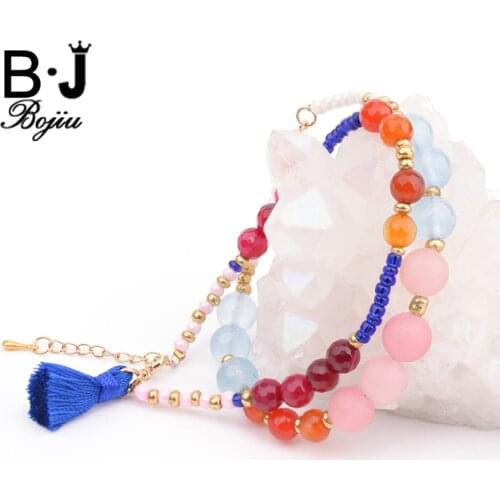 Bojiu Exquisite Bracelets For Women Seed Beads Natural Stone Tassel Bohemia Colorful New Girl Jewelry Bracelet Sets BC173
