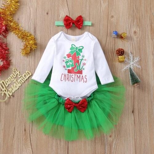 Christmas Baby Girls Clothes Letter Long Sleeve Romper Top+Tulle Tutu Skirt+Headband Clothes Set Baby Xmas Outfits 0-24M