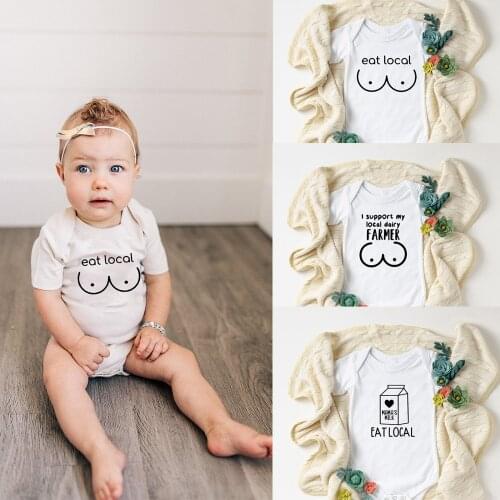 Breastfeeding Eat Local Bodysuit Nursing Toddler Shirt Funny Baby Bodysuits Summer Short Sleeve Jumpsuit Casual Clothes 0-24M