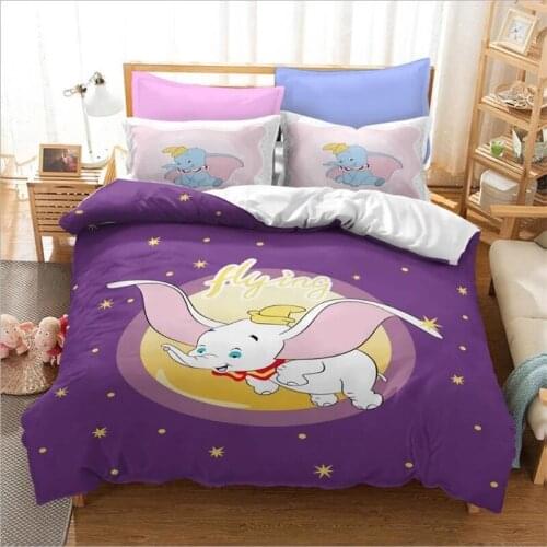 Home Spin Disney Dumbo Adult Children Bedroom Decorative Bedding Set Purple Black Comfortable Duvet Quilt Cover Pillowcase