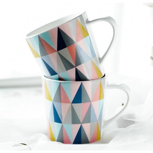 1PCS Nordic Geometric Diamond Mug High Capacity Black White Ash Office Coffee Milk Cup Home Water Cup Travel Mug Coffee