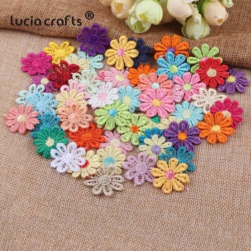 Lucia crafts 50pcs/Lot 25mm Flowers Patches Embroidery Sew On Applique Patches For Women Clothes Patch B0813