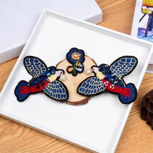 Maxsin 1 Pc High Quality Embroidery Hand-beaded Rhinestone Sticker Flower Bird Patch Sew On Clothes Bag Decoration DIY Applique