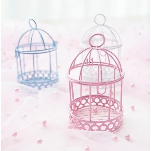 Mini Metal Bird Cage Decor Wedding Candy Box Vintage Props Souvenir Hollow Gold-plated Bird Chocolate Candy Box Metal Bird Cage