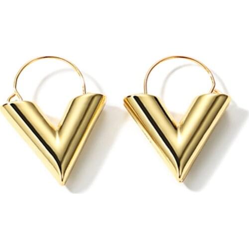 LWONG 2018 Fashion Gold Color Initial V Earrings for Women Geometric V Hoop Earrings Minimal Simple Earrings Everyday Jewelry
