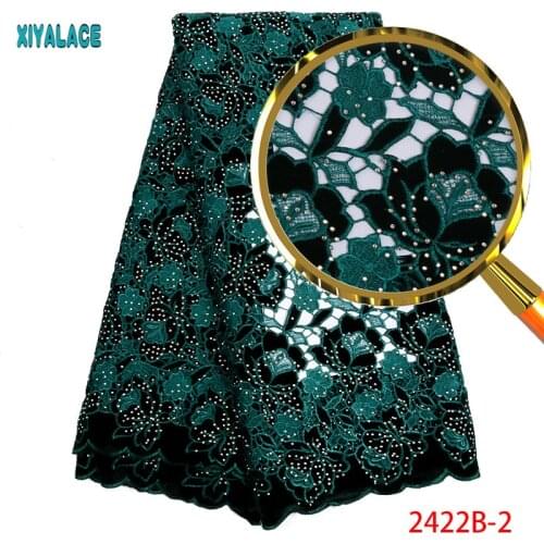 Latest Green African Velvet Lace Fabric With Stones High Quality Nigerian Party Lace Fabric Cord Lace For 5yards PGC2427B-1