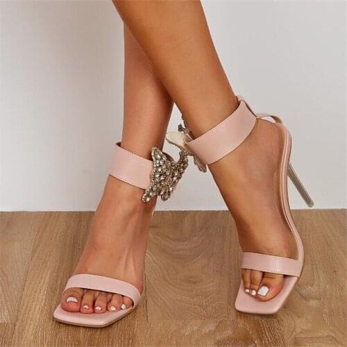New Bowknot Crystal Rhinestone Women Sandals Summer Fashion Transparent High Heels Square Toe Ladies Party Dress Shoes