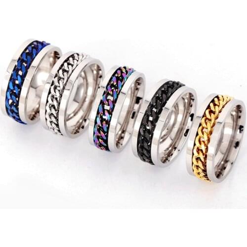 Time to revolve open wine bottle stainless steel bottle opener ring mens rotatable chain titanium steel ring