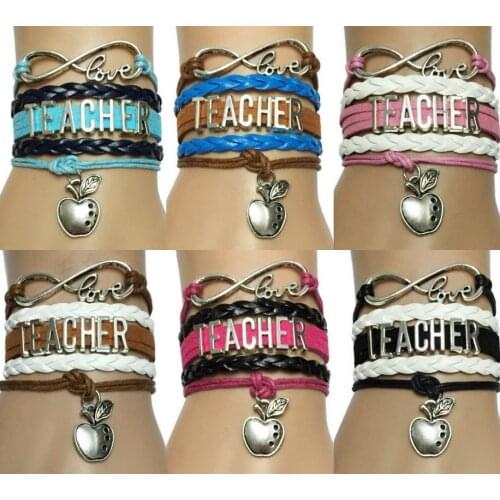 Drop Shipping Infinity Love Teacher Bracelet- Friendship Career Job Teaching Gift- Apple Charm Teach Jewelry