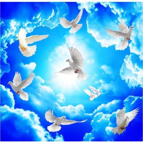 Custom ceiling wallpaper 3d zenith mural wallpaper 3 d Beautiful Fantasy sky white dove ceiling mural wall paper home decoration