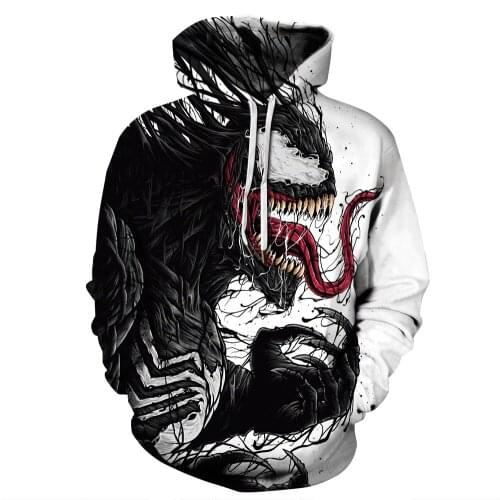 QNPQYX New venom 3D printing Hoodies couple streetwear Sweatshirts loose fashion Anime hooded pullover men women Hip Hop hoody