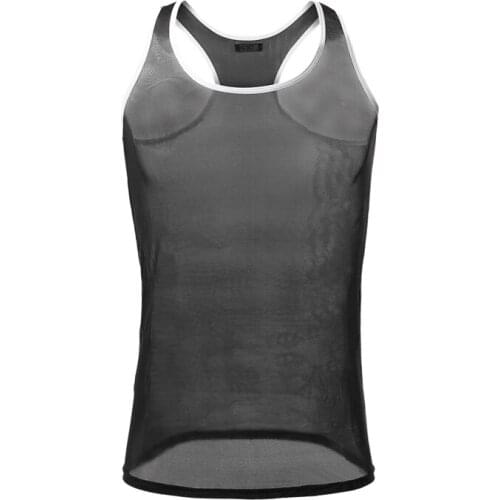 Sexy Man Breathable Undershirts Male Mesh Basic T Shirts Gay Nylon Transparent See Through Tops Underwear Undershirts Vest