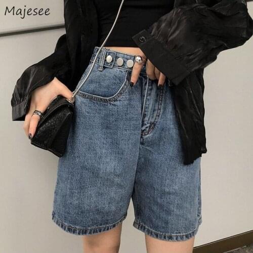 Blue Denim Shorts Women Summer Classic Design Straight Slim Korean Version High Quality Simple All-match Streetwear Lady Casual