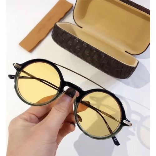 Vintage retro round pure titanium acetate sunglasses double bridge polarized lens classical original box women man sunglasses