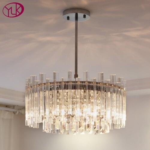 Round modern chandelier lighting Living dining room bedroom led crystal lamps round chrome hanging light fixtures