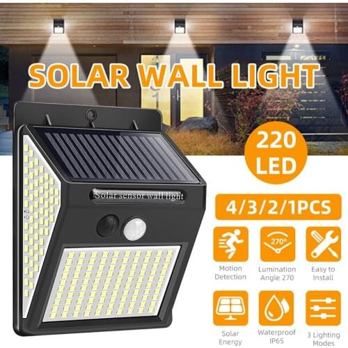 Outdoor 220 LED Wireless Solar Lights Motion Sensor Security 3 Lighting Modes IP65 Waterproof Light For Garden Fence Patio Yard
