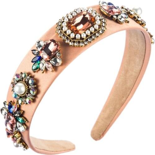 Vintage Women Wide Head Hoop Baroque Luxury Bride Tiara Queen Headband Rhinestone Hairband Wedding Bridal Hair Accessories
