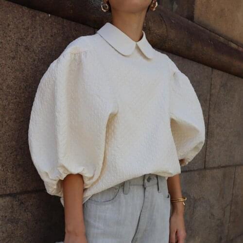 Sweet Chic Drawstring Bow Lantern Sleeve Woman Tops Summer Elegant Temperament Blouses 2021 Fashion Tide All Match Shirts