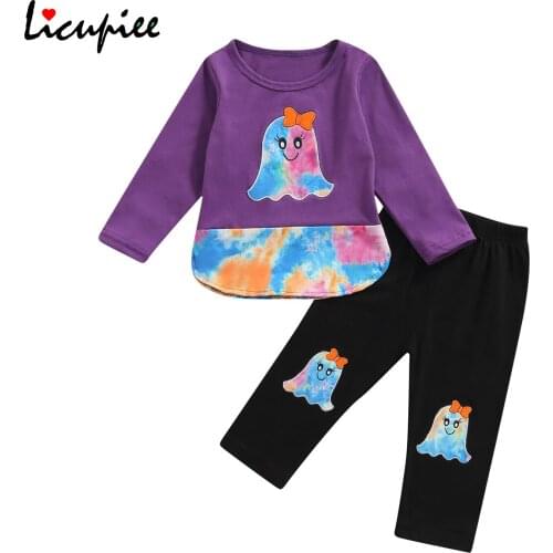1-6 Years 2pcs Spring Autumn Little Girls Outfit, Cartoon Embroidery Long Sleeve Round Collar Splicing Tops + Long Trousers Set