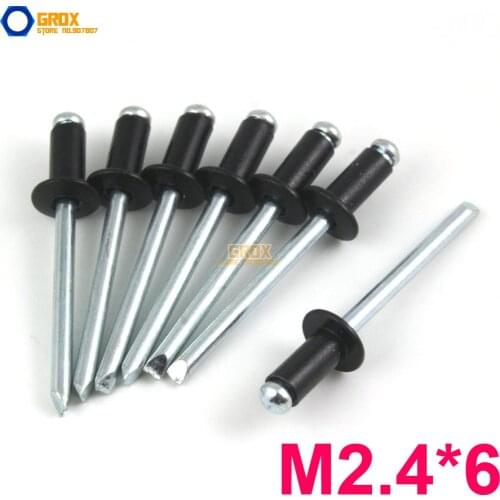 200 Pieces M2.4*6 Aluminum Blind Rivet Pop Rivet Dome Head Open End Black