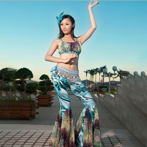 2021 New 603 Belly Dance Dress Women Striped Tops Bells Design Pants Latin Dance Dress Performance Modern Dancing Dress