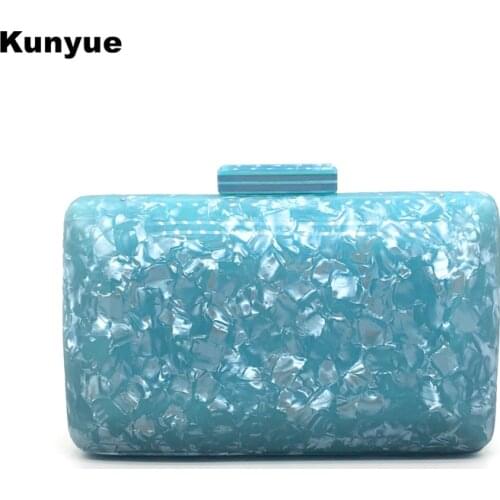 20Stylish New Wallet Snow Blue Pattern Acrylic Evening Bag Retro Lady Dinner Handbags Trendy Party Box Cute Chains Clutch Purse
