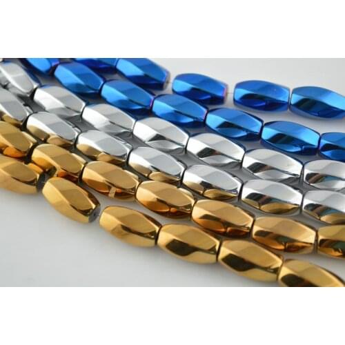 Silver Color Plated 6 Surface Warped Oval Shape Hematite Beads DIY Jewelry Making 5pc/lot Free Shipping